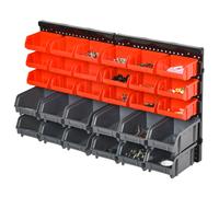 DURHAND Pannello Portautensile con 30 Contenitori Regolabili e Rimovibile, Montaggio a Muro, PP, Rosso Grigio Nero, 37.5x18x63cm Aosom