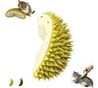 Durian - Spazzola angolare e tiragraffi a forma di gatto con erba gatta, con supporto a parete, giocattolo interattivo per la toelettatura dei gatti, nastro adesivo incluso, plastica in giallo verde