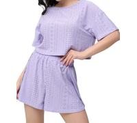 DURINM Pigiama Donna Corto Estivo Poliestere Pigiami Due Pezzi Manica Corta e Pantaloncini Maniche Corte 2 Pezzi Pigiami da Casa Leggero T-Shirt Pigiama S-XL