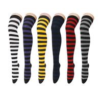 Durio 6 paia di calze da donna sopra il ginocchio, in cotone, a righe | thigh highs - Calzini lunghi alla coscia, antiscivolo, elastici, per tutti i giorni, carnevale, costume
