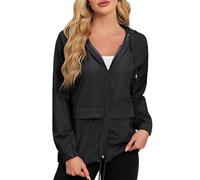 Durio - Giacca da pioggia leggera da donna, impermeabile, traspirante, pieghevole, antivento, con cappuccio, per sport, escursionismo, ciclismo, Nero , M