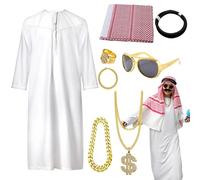 Duroecsain Costume arabo da uomo, costume da sheik arabo e arabo - costumi arabi di Halloween da uomo con acconciatura - Kit di abbigliamento saudita per adulti creativi per fidanzato