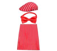 Duroecsain Costume da venditore di popcorn - anni '50 regolabile in rosso e bianco a righe | Costume di Carnevale con cappello e mosche rosse, per spettacoli di palcoscenico, feste di compleanno
