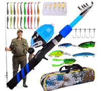 Duroecsain da per tutti-piccoli, canna da per Les - da telescopico con borsa | Tute di canna da pesce e mulinello resistente all'usura per il campeggio