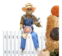 Duroecsain Decorazioni scheletro Halloween - 60 cm scheletro animato che gioca Banjo - Accessorio spaventoso musicale con articolazioni regolabili per prato, giardino, casa infestata, autunno