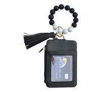 Duroecsain Portafoglio Portachiavi Portamonete con, portacarte Wristlet con pompon perlato, tasca per carte da donna, compleanno vacanze, Nero, Se référer au descriptif