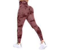DUROFIT Leggings Sportivi da Donna Tie Dye Leggins Push Up a Vita Alta Pantaloni Compressione Yoga Pants per Pilates Fitness, Rosso L