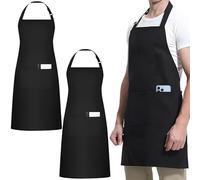Duronge 2 Pcs Grembiule Nero Cucina, Grembiuli Regolabili con 3 Tasche, Impermeabile e Antimacchia, Uomo e Donna Grembiule per Barbecue, Lavoro Grembiule per Barbecue Ristorante Bar Caffetteria