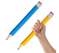 Duronge Matite Jumbo in legno, 2 pezzi, 33 cm, blu e giallo, con tappo e gomma, matite oversize per bambini