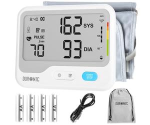 Duronic BPM125 Misuratore di Pressione da Braccio Digitale, Sfigmomanometro Automatico con Bracciale Regolabile, Memoria, Display Luminoso,Rilevazione Aritmie, 4 Batterie AA Incluse