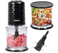 Duronic CH57 BK Mini Tritatutto 500W con 2 Ciotole 700 ml con Coperchio, Robot da Cucina Multifunzione per Verdure Frutta Carne Spezie, 4 Lame Acciaio Inox, Funzione Impulso, Preparazione Salse Nero