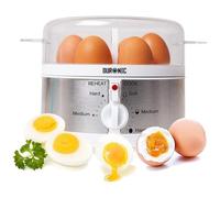 Duronic EB35 WE Cuociuova elettrico 350W Cuoci uova fino a 7 uova Bollitore uova per uova Sode Medie Alla coque Cuocitore di Uova con 2 vassoi per Frittata e uovo in camicia Omelet maker Egg cooker
