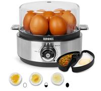 Duronic EB40 BK Cuociuova elettrico, 400W Cuoci uova fino a 7 uova, Bollitore uova per uova Sode Medie Alla coque Cuocitore di Uova, 2 vassoi per Frittata e uovo in camicia, Omelet maker Egg cooker