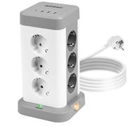 Duronic ET12C Ciabatta elettrica 12 prese, multipresa 3 USB e 1 USB-C, 3680 W, 16 A, protezione da sovratensione, spina multipla, cubo con interruttore, presa 1,8 m cavo