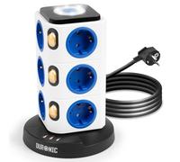 Duronic ET12L Multipresa Torre 3680W con 12 Prese Schuko, 3 USB, Luce LED Notturna Touch, Ciabatta Elettrica Verticale, Protezione Sovraccarico, Cavo 1.8m, Torre Multipresa USB Casa Ufficio Gaming TV