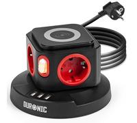 Duronic ET4W Torre Elettrica da 3680W | 4 prese di corrente e 3 prese USB| Stazione di ricarica wireless da 10 W| Spina UE tipo Schuko | Uscita USB: 5V, 2.4A| Cavo 1.8m
