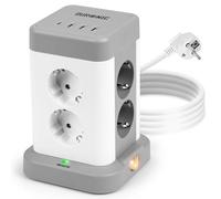 Duronic ET8C Multiprese multiple | Hub di alimentazione con 3 porte USB A e 1 porta USB C (3A) | Presa a 8 prese 3680 W 16 A | Multipresa con protezione da sovratensioni, cavo da 1,8 m