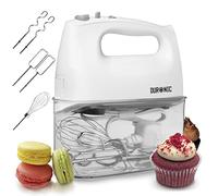 Duronic HM4 WE Sbattitore elettrico 400 W | 5 velocità e funzione turbo | Frusta elettrica con contenitore per accessori | 2 sbattitori 2 ganci e 1 frusta in acciaio INOX | Bianco | Leggero
