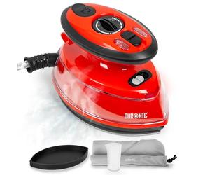 Duronic SI3 RD Mini Ferro da Stiro, Ferro da viaggio a vapore 400W, Serbatoio 35ml, Steamer portatile con base d’appoggio e borsello da viaggio, Per lavori di cucito, quilting, Rosso