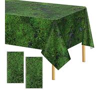 durony 2 tovaglie in plastica con motivo a muschio verde con foglie verdi, impermeabili, per feste, per piante e natura, decorazione per la tavola a tema, 274 x 137 cm