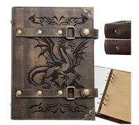 DUROTAN DND - Taccuino con drago, per segrete e draghi, accessorio per D&D, ricaricabile, in pelle, 400 pagine, formato A5, personalizzato, per uomini e donne (1-Khaki-Dragon)