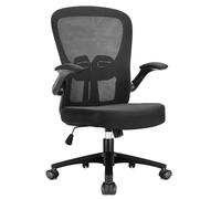 Durrafy Sedia da ufficio ergonomica con braccioli pieghevoli, supporto lombare regolabile, base girevole regolabile in altezza e schienale in rete inclinabile fino a 130°, colore nero