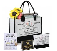 dusaniyali 40° 50° compleanno regali per donne, regali per moglie, mamma, fidanzata, collega, vintage, borsa per la spesa e borsa cosmetica con biglietto di compleanno, 40 anni, Einheitsgröße