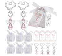 Dusarls Set di 24 scatole portachiavi a forma di angelo con etichette di ringraziamento, scatole per bomboniere per battesimo, regali di ritorno degli ospiti per baby shower, addio al nubilato, festa