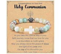 Dusenly Braccialetti con croce per la prima comunione, per figlia, nipote, adolescenti, ragazze, fede religiosa, regalo per cristiani