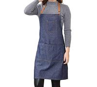 Dusenly Grembiule da cucina unisex in denim con tasca regolabile con 3 tasche per uomo e donna, cucina, giardino e ristorante (blu)