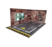 DuskHaven 1/24 Garage Display Case Scene Layout Scene Decoration Parking Space Vehicle Garage Showcase Layout DIY LED Lighting, Marrone