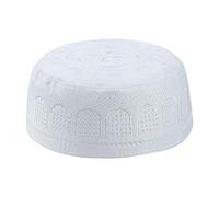 DuskHaven Cappello Da Preghiera Islamico Da Uomo, Modello Turco Strutturato con Ricami, Diametro 18 Cm, Bianco