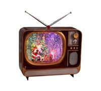 DuskHaven Carillon Natalizio a Forma di Televisore Retrò con Glitter Vorticosi E Illuminata, Ornamento Da Collezione con 8 Canzoni Classiche, Babbo Natale