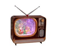 DuskHaven Carillon Natalizio a Forma di Televisore Retrò con Glitter Vorticosi E Illuminata, Ornamento Da Collezione con 8 Canzoni Classiche, Babbo Natale E Alce