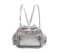 DuskHaven Ita Bag Donna Borsa Tracolla Trasparente Portatile Pu Zaino Portaoggetti Multiplo Tote Cat Shape Adatta per Shopping Tempo Libero Scuola, Argento
