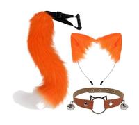 DuskHaven Set di Orecchie E Coda da Gatto per Cosplay, Spettacoli Teatrali E Carnevale, Bianco Arancio