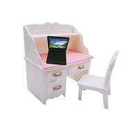 DuskHaven Set di Scrivania E Sedia in Miniatura per Casa delle Bambole in 1:6, Modello di Scena Fai-da-Te, Accessori Decorativi per Quaderni per Casa, con Il Computer Portatile Nero