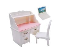 DuskHaven Set di Scrivania E Sedia in Miniatura per Casa delle Bambole in 1:6, Modello di Scena Fai-da-Te, Accessori Decorativi per Quaderni per Casa, con Il Computer Portatile Bianco