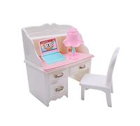 DuskHaven Set di Scrivania E Sedia in Miniatura per Casa delle Bambole in 1:6, Modello di Scena Fai-da-Te, Accessori Decorativi per Quaderni per Casa, con Il Computer Portatile