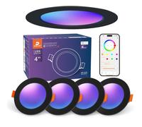 DUSKTEC Faretti LED da Incasso per Cartongesso RGB Alexa, 2700K-6000K Dimmerabili con APP, 10W Faretti LED Soffitto Colorati Smart con Bluetooth Nero, IP44 220V Faretto Multicolore, Foro 100mm,4 Pezzi