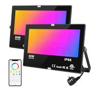 DUSKTEC Faretto LED RGBW da Esterno 2 Pezzi, 220V Faro 80W Dimmerabile Smart Bluetooth con APP, 16 Milioni Cambio Colore, Luce Impermeabile Colorata con Spina per Giardino Cortile Feste