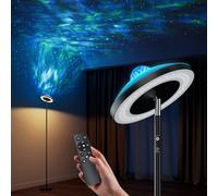 DUSKTEC RGB Lampada da Terra Salotto con Proiettore Stelle e Telecomando, Moderna Piantana Lampada da Terra Dimmerabile Timer, Altezza 176cm Lampada Lettura per Soggiorno Camera da Letto, Nero