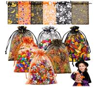 DUSPAK Sacchetti Regalo Halloween 30 Pezzi, Sacchetto per i Dolci di Halloween con Cordino, 6 Motivi Diversi 10x14cm in Organza, per Caramelle e Festività