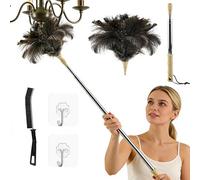 Duster Ostrich Feathers, 125CM Spolverino Telescopico in Piume di Struzzo, Spolverino per la Pulizia, Lavabile, con gancio e Spazzola per Fessure, Piume di Struzzo Antistatiche