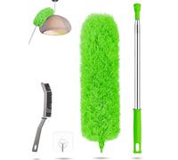 Duster - Spolverino telescopico lavabile, asta e scopa angolare pieghevole, in microfibra, con asta telescopica, allungabile fino a 240 cm, verde