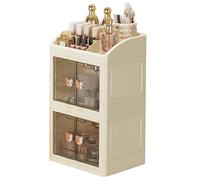 Dustproof Storage Box - 9.06 x 7.48 x 15.35 Inches Multi-Layer Organizing Box | Cosmetic Organizer | Make Up Organizers and Storage | Dustproof Stackable 3 Tier for Women Girls Home Bathroom Room