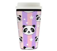 Dusviba Animal Panda Stars Stripe - Manicotto per caffè ghiacciato, riutilizzabile, isolato, in neoprene, lavabile, antiscivolo, per bicchieri, bottiglie, bicchieri, 760-800 ml