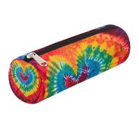 Dusviba Astuccio cilindrico rotondo a forma di cuore astratto tie dye, portapenne, portatile, multiuso, per cancelleria, cosmetici, da viaggio, con cerniera, per bambini, adolescenti, adulti