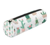 Dusviba Astuccio cilindrico rotondo a pois con cactus, portapenne portatile, multiuso, per cancelleria, cosmetici, da viaggio, con cerniera, per bambini, adolescenti, adulti