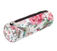 Dusviba Astuccio cilindrico rotondo con colibrì acquerello, rosa, portapenne portatile, multiuso, per cancelleria, cosmetici, da viaggio, con cerniera, per bambini, adolescenti, adulti